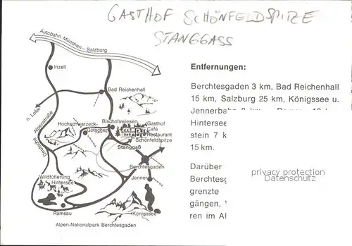Stanggass Berchtesgaden Gasthof Schoenfeldspitze Kat. Bischofswiesen