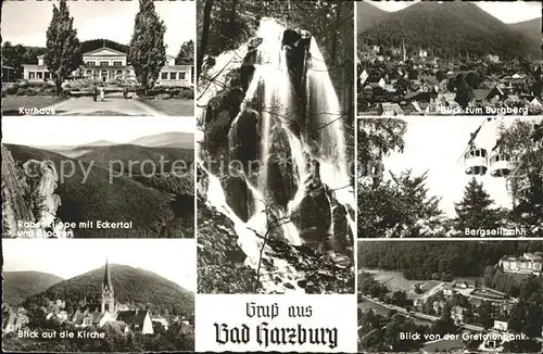 Bad Harzburg Kurhaus Burgberg Rabenklippe Eckertal Brocken Bergseilbahn Kirche Blick von der Gretchenbank Kat. Bad Harzburg