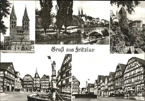 Fritzlar Kirche Stadtblick Burg Brunnen Strassenpartie Kat. Fritzlar