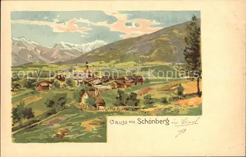 Schoenberg Stubaital Dorfansicht Kuenstlerkarte / Schoenberg im Stubaital /Innsbruck