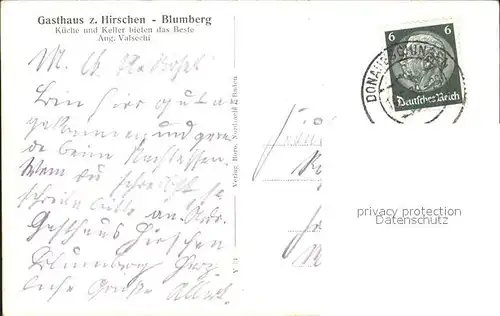 Blumberg Baden Siedlung Gasthaus zum Hirschen / Blumberg /Schwarzwald-Baar-Kreis LKR
