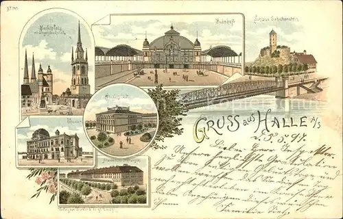 Halle Saale Universitaet Theater Frankesche Stiftung Bahnhof Litho / Halle /Halle Saale Stadtkreis