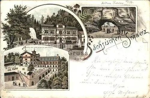 Bad Schandau Berghotel Grosser Winterberg Gasthaus Zum grossen Wasserfall Litho / Bad Schandau /Saechsische Schweiz-Osterzgebirge LKR