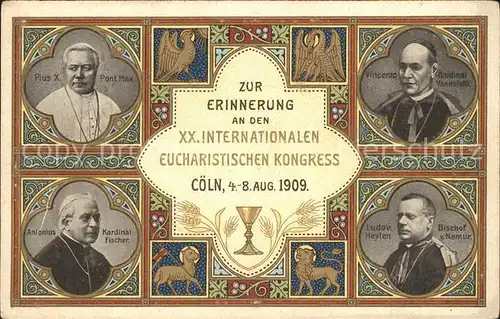 Koeln Rhein XX. Internationaler Eucharistischer Kongress Pius X. Kardinaele  / Koeln /Koeln Stadtkreis