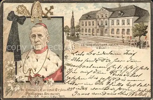 Koeln Rhein Erzbischof Philipp Krementz Erzbischoefliches Palais Litho  /  /