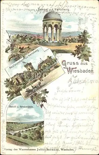 Wiesbaden Tempel Neroberg Restaurant Viadukt Litho / Wiesbaden /Wiesbaden Stadtkreis