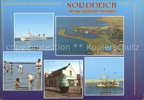 Norddeich Ostfriesland Fliegeraufnahme Faehrschiff Museum Fischkutter  Kat. Norden