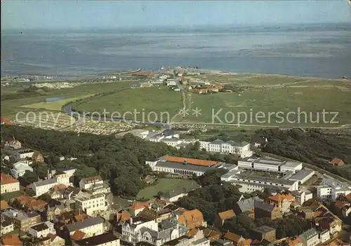 Norderney Nordseebad Fliegeraufnahme Kuranlagen und Hafen Kat. Norderney