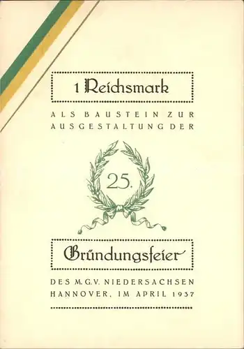 Hannover 1. Reichsmark Gruendungsfeier MGV Kat. Hannover