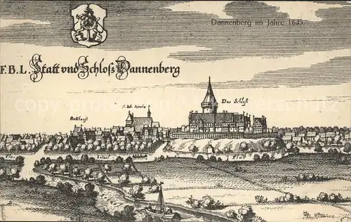 Dannenberg Elbe Statt und Schloss Dannenberg Zeichnung Kat. Dannenberg (Elbe)