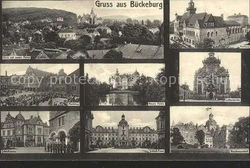 Bueckeburg Stadtblick Rathaus Markttag Neues Palais Lutherkirche Schlosswache Schlossfront Residenzschloss Kat. Bueckeburg