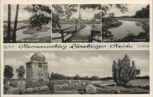 Hermannsburg Oertze Tal Wehrsteg Hermann Loens Denkmal Lueneburger Heide Kat. Hermannsburg