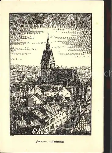 Hannover Marktkirche Festpostkarte zum 12. evang. Jungmaennertag Deutschlands Zeichnung Kat. Hannover