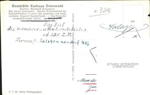 Osterwald Elze Gaststaette Kurhaus Osterwald Kat. Salzhemmendorf