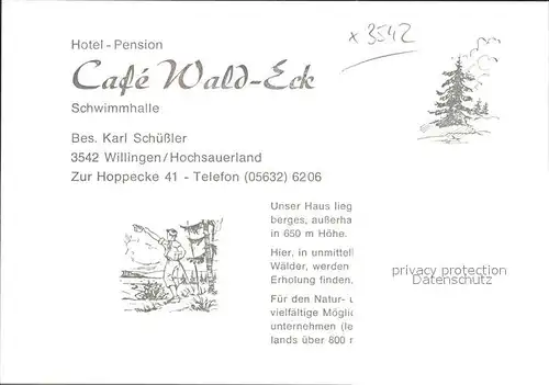 Willingen Sauerland Cafe Wald Eck  Kat. Willingen (Upland)