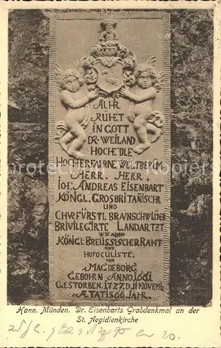 Hann. Muenden Dr. Eisenbarts Grabdenkmal St. Aegidienkirche  Kat. Hann. Muenden