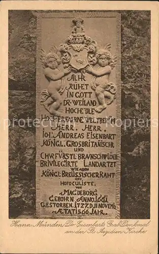 Hann. Muenden Dr. Eisenbarts Grabdenkmal St. Aegidienkirche  Kat. Hann. Muenden