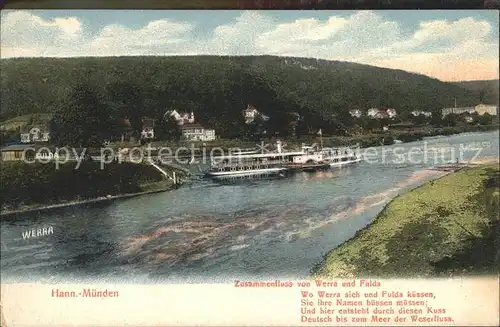 Hann. Muenden Werra Fulda Zusammenfluss Dampfer  Kat. Hann. Muenden