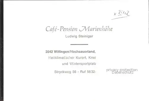 Willingen Sauerland Cafe Pension Marienhoehe Kat. Willingen (Upland)