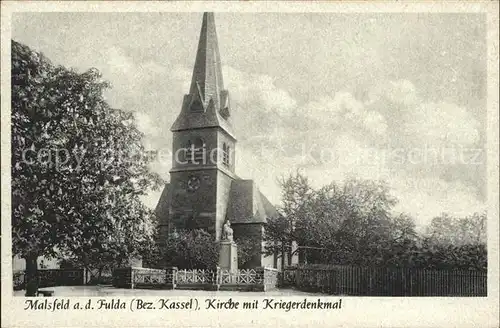 Malsfeld Kirche mit Kriegerdenkmal Kat. Malsfeld