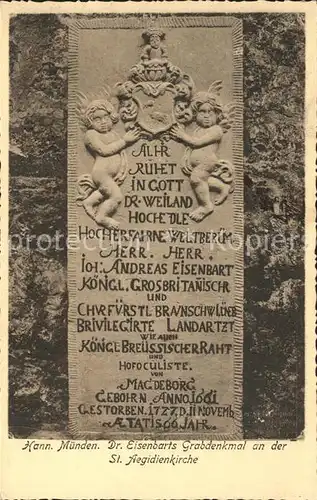 Hannoversch Muenden Dr. Eisenbarts Grabdenkmal an der Sankt Aegidienkirche Kat. Hann. Muenden