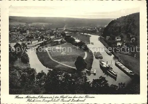 Hannoversch Muenden Blick vom Dingelstedt Pressel Denkmal Kat. Hann. Muenden