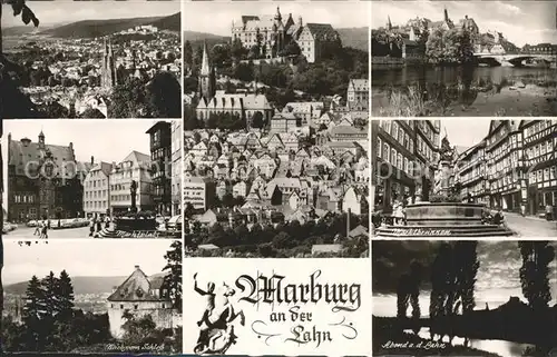 Marburg Lahn Altstadt Kirche Schloss Lahnbruecke Marktplatz Brunnen Abendstimmung Kat. Marburg