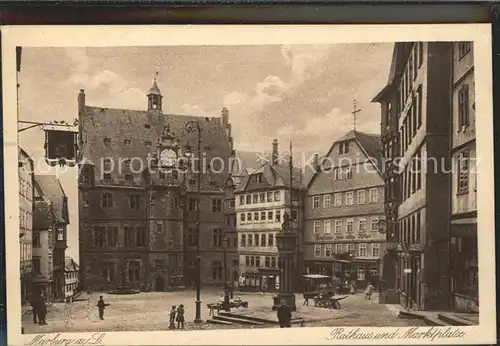 Marburg Lahn Rathaus und Marktplatz Altstadt Kupfertiefdruck Kat. Marburg