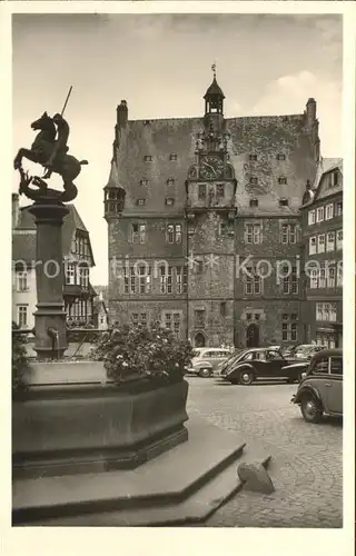 Marburg Lahn Rathaus mit Brunnen Marktplatz Kat. Marburg