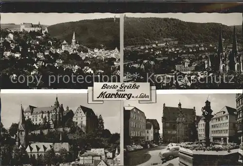 Marburg Lahn Stadtbild mit Schloss Universitaetskliniken Kirche Marktplatz Brunnen Rathaus Schloss Bromsilber Kat. Marburg