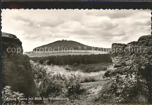 Ippinghausen Rauhe Steine mit Blick zur Weidelsburg Naturpark Habichtswald Kat. Wolfhagen