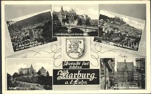 Marburg Lahn Elisabethkirche Lahnbruecke Universitaet Schloss Marktplatz Rathaus Wappen Kat. Marburg