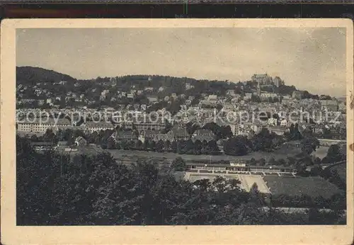 Marburg Lahn Panorama mit Schwimmbad Kupfertiefdruck Kat. Marburg