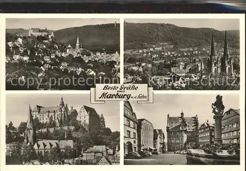 Marburg Lahn Gesamtbild Universitaetskliniken Schloss Marktplatz Rathaus Brunnen Kat. Marburg