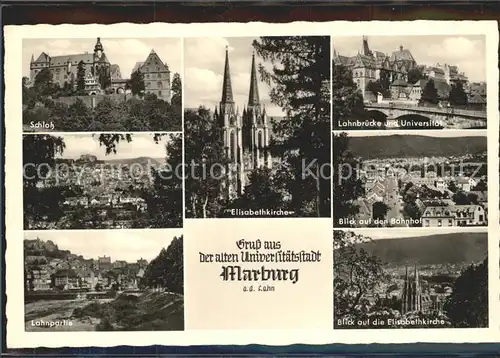 Marburg Lahn Schloss Elisabethkirche Lahn Bruecke Universitaet Bahnhof Kat. Marburg