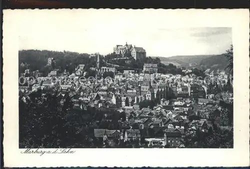 Marburg Lahn Stadtbild mit Schloss Kupfertiefdruck Kat. Marburg