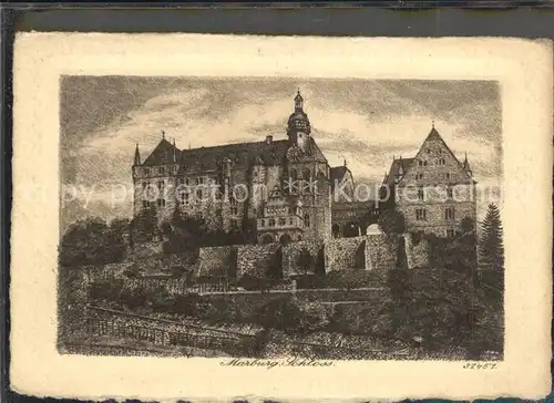 Marburg Lahn Schloss Zeichnung Kuenstlerkarte Kat. Marburg