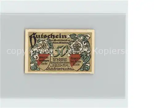 Hann. Muenden 50 Pfennig Gutschein Weserstein Wappen Kat. Hann. Muenden