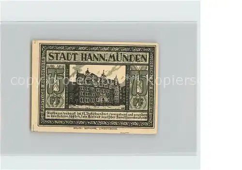 Hann. Muenden 75 Pfennig Gutschein Rathaus St Katharinenlaeuten Volksbrauch Kat. Hann. Muenden