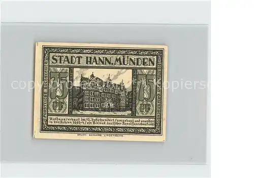 Hann. Muenden 75 Pfennig Gutschein Rathaus St Katharinenlaeuten Volksbrauch Kat. Hann. Muenden