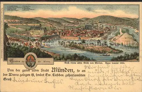 Hann. Muenden Stadt Muenden anno 1654 nach Stich von Merian Kat. Hann. Muenden