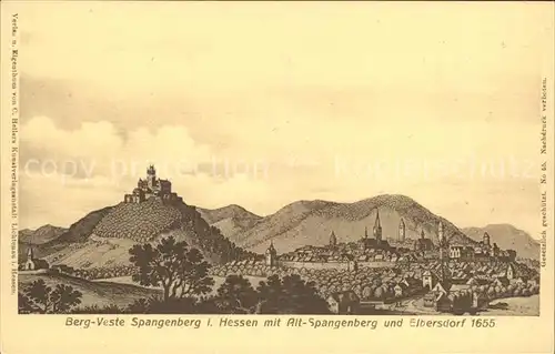 Spangenberg Hessen Bergveste Alt Spangenberg und Elbersdorf anno 1655 nach Merian Kat. Spangenberg