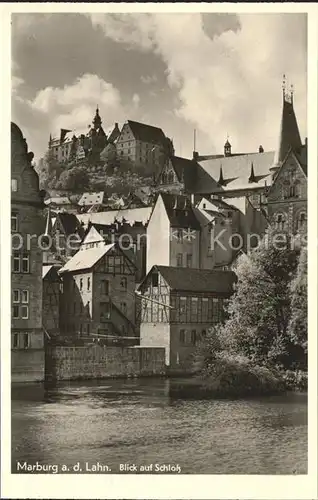 Marburg Lahn Partie an der Lahn Blick auf Schloss Kat. Marburg