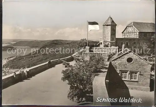 Waldeck Edersee Schlosshof Uhrturm Kanone Kat. Edertal
