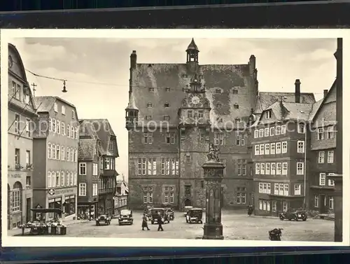 Marburg Lahn Marktplatz mit Rathaus Brunnen Kat. Marburg