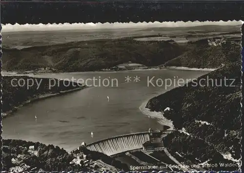 Waldeck Edersee Sperrmauer Edertalsperre Schloss Fliegeraufnahme Kat. Edertal