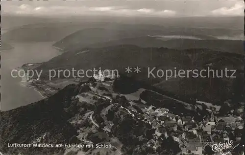 Waldeck Edersee mit Schloss Luftkurort Fliegeraufnahme Kat. Edertal