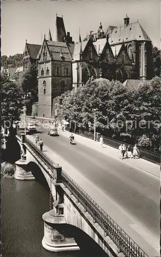 Marburg Lahn Lahnbruecke mit Universitaet Kat. Marburg