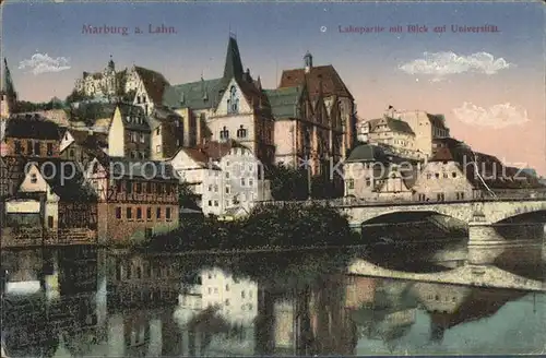 Marburg Lahn Lahnpartie mit Blick auf Universitaet Bruecke Kat. Marburg