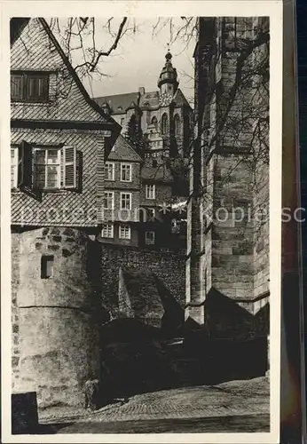 Marburg Lahn Blick vom lutherischen Kirchhof nach dem Schloss Kat. Marburg